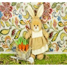 Coelho de pelucia  nino - 15cm / vestido  - CKD CONFECCOES, Poá bege m