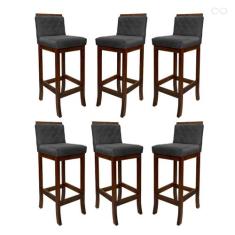 Kit 6 Banquetas Média para Balcão de Cozinha Nice Madeira Matelassê Su