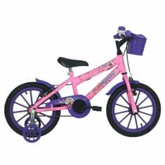 Bicicleta Infantil Kiss com Cesta Aro 16 Free Action, Rosa