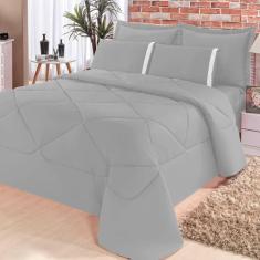 Kit Edredom Dupla Face + Lençol Aconchego Solteiro 4 Peças - Cinza - B