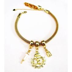 Pulseira Farmácia Remédio Seringa Folheado A Ouro 18k