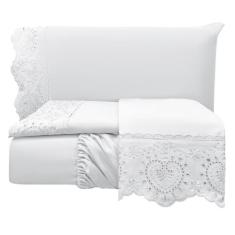 Jogo Lençol King Passione Bordado Inglês 4pç 100% Poliéster - Branco -