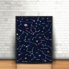 Quadro com Moldura Constelações Estrelas Astronomia Planetas