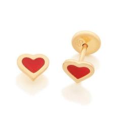 Brinco Infantil Rommanel Banhado A Ouro Pequeno Coração Vermelho 52639