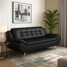 Sofá 3 Lugares New Passion material sintético Preto - Modern