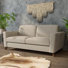 Sofá Sala de Estar Living 3 Lugares 220cm Presley Pés Madeira Linho Off White G52 - Gran Belo