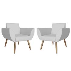 Kit 02 Poltronas Decorativas Flora Pés Palito Suede Branco - DS Estofados