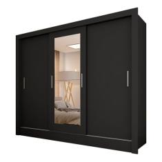 Roupeiro 3 Portas Casal Com 2 Espelhos Aurora Preto - M. Arapongas Preto Fosco