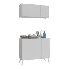 Conjunto Lavanderia Retrô Multiuso Armário Aéreo e Balcão 3 Portas Multimóveis Mp5050 Branco