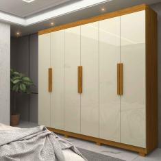Guarda Roupa Roupeiro Casal 6 Portas 2 Gavetas Império Naturale com OffWhite - Rede Móveis