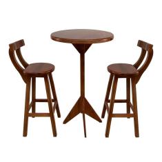 Jogo Bistrô de Madeira 2 Banquetas Altas Ideal para Bar e Restaurante Imbuia