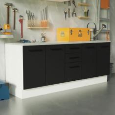 Kit com 2 Balcões Multiuso 4 Portas 3 Gavetas Branco/preto Agata Madesa