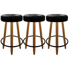 Kit 3 Banqueta Média 60cm Industrial Cozinha Courino Preto