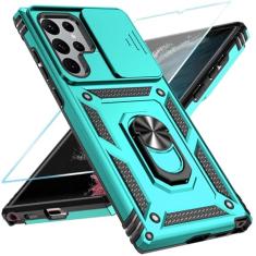 SunStory Capa de celular para Samsung Galaxy S22 Ultra 5G com protetor de tela HD e capa de câmera deslizante e suporte de anel girado, [grau militar] [2 em 1] capa de telefone para (Galaxy S22 Ultra