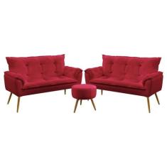 Kit 2 Poltronas Namoradeiras Decorativas Beta e Puff Solar Sued Vermel