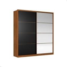 Roupeiro Com Espelho 2 Portas Casal Veneza Nogueira Preto - Mais de Ca