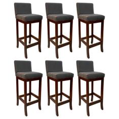 Kit 6 Banquetas Média Estofada para Bancada Castanho Melody Suede Cinz