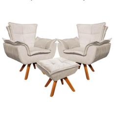 Kit 2 Poltronas Decorativas Base Giratória Giromad com Puff Opla Suede