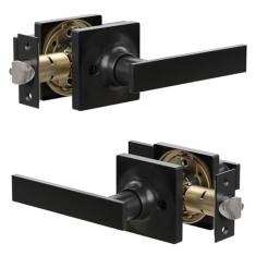 Voraus Maçaneta preta fosca - 2 maçanetas de porta de passagem, puxadores internos resistentes para armário e corredor, maçaneta quadrada sem chave sem trava, reversível para portas laterais esquerda