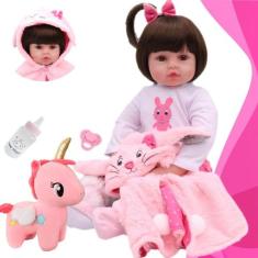 Bebê Reborn Bebê Realista Menina 100% Silicone Com Pelúcia - New Happy