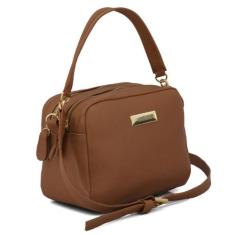 Bolsa Bau Feminina em Couro Alças Transversal Regulável e Alça de Mão 