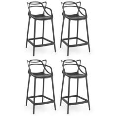 Kit 4 Banquetas Média Allegra 66cm Design Cozinha/Bancada - Preto - Ma