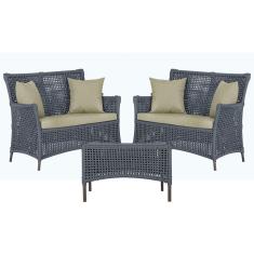 2 Sofá Área e Mesa Igapó Alumínio Pintura Marrom Corda Náutica Estofado Impermeável Almofada 7 Trama