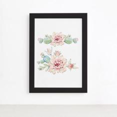 Quadro Cacto Flores Moldura Preta 22x32cm - Quartinhos