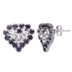 Brinco De Coração Com Cristais Roxo Folheado A Metálico