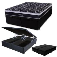 Cama Box c/ Baú + Colchão de Molas Ensacadas Firme - Cristalflex, QUEE