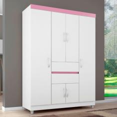 Guarda Roupa Solteiro Dresden 6 Portas 2 Gavetas MDP Branco-Rosa-Branco Demóbile