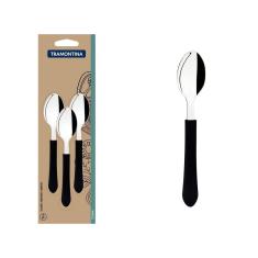 Conjunto de Colheres para Chá Tramontina Leme com Lâminas em Aço Inox e Cabos de Polipropileno Preto 3 Peças Tramontina