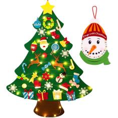 Conjunto de decorações de Natal DIY Lighted Felt Tree com enfeites