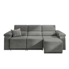 Sofá Retrátil Desmontável Suede 2,15m 3 Lugares Fox Cinza