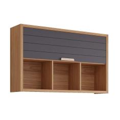 Armário Aéreo Cozinha Modulado Eloise c/3 Nichos e 1 Porta Basculante Riscada 120 cm Freijo/Titanium - MGM