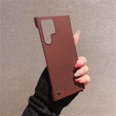 Capa de telefone com padrão de fibra de carbono sem moldura para Samsung Galaxy S23 S22 S21 Ultra Plus Note 20 10 Capa traseira fina à prova de choque, vermelha, para Note 10