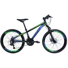 Bicicleta Aro 24 Rino Everest 21v Freio A Disco Câmbios Shimano - Preto/Azul/Verde