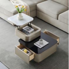 YaoZhiYao Mesa de Centro Elevatória Redonda com Armazenamento, Mesa de Centro Moderna com 2 Camadas, Mesa de Centro para Sala de Estar, 91 cm x 65 cm x 40 cm, Claro