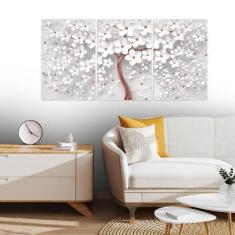 Quadros Decorativos Kit 3 Peças - Flores Cerejeiras Rose - Fz Quadros