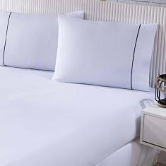 Jogo De Cama Lençol 100% Algodão Percal 150 Fios King Gran Moratta 3 Peças Branco E Cinza