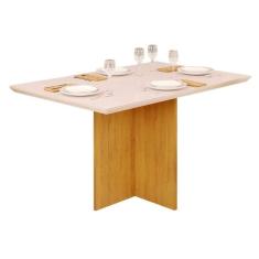 Mesa De Sala Jantar Hera Com tampo Madeirado Vidro Reto 120x90cm Cedro/off White Dj Móveis