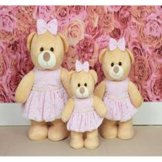 Trio de ursos amore vestido de renda - pelucia doce de leite - CKD CON