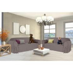 Kit 2 Capas para Sofá 2 e 3 Lugares em Gorgurão Cor Grafite - Mistero 