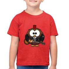 Camiseta Algodão Infantil Coruja Rock Guitarra - Foca na Moda, Vermelh