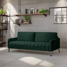 Sofá Living Savana 3 Lugares C/ Pé de Ferro Preto 2,20 Mts Veludo Verd