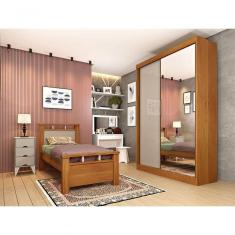 Guarda Roupa Solteiro Com Espelho 2 Portas 2 Gavetas - Roma-cinamomo - Tcil Móveis