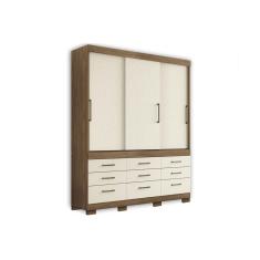 Guarda Roupa 3 Portas de Correr e 9 Gavetas c/ Pés Click 3.9 Jatobá/Areia - Santos Andirá