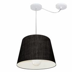 Lustre Pendente Cone Com Desvio De Centro Vivare Md-4274 Cúpula Em Tecido 30x40cm - Bivolt Preto 127/220v