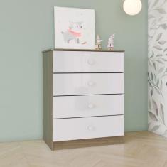 Cômoda Infantil 4 Gavetas MDP Linha Labirinto Marrom/Rústico/Branco - 
