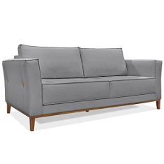 Sofá Living 2 Lugares 1,90m Vega Linho Grafite Pés Castanho - Pallazio